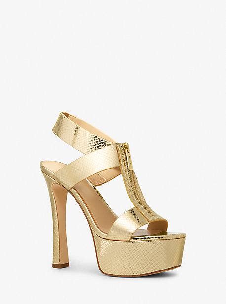 michael kors berkely plateausandaletten pale gold|Berkley Leather Platform Sandal .